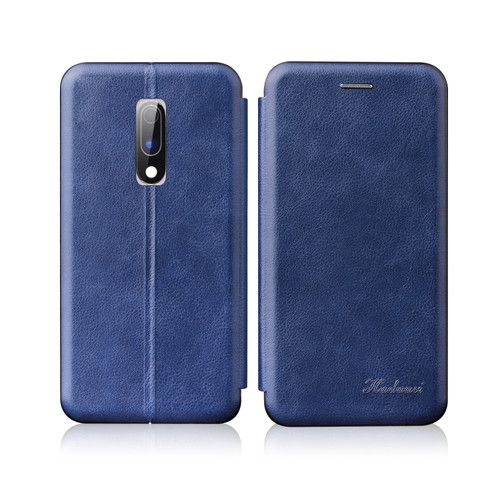 OnePlus 6T / OnePlus 7 Integrated Electricity Pressing Retro Texture Magnetic TPU+PU Leather Case with Card Slot & Holder - Blue