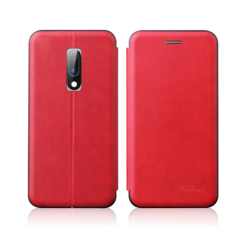 OnePlus 6T / OnePlus 7 Integrated Electricity Pressing Retro Texture Magnetic TPU+PU Leather Case with Card Slot & Holder - Red