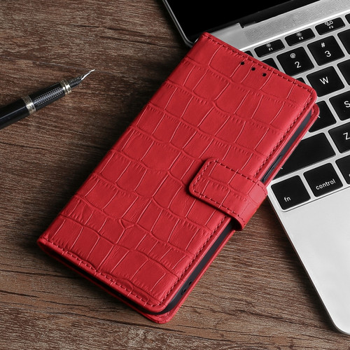 OnePlus 6T Skin Feel Crocodile Texture Magnetic Clasp Horizontal Flip PU Leather Case with Holder & Card Slots & Wallet - Red