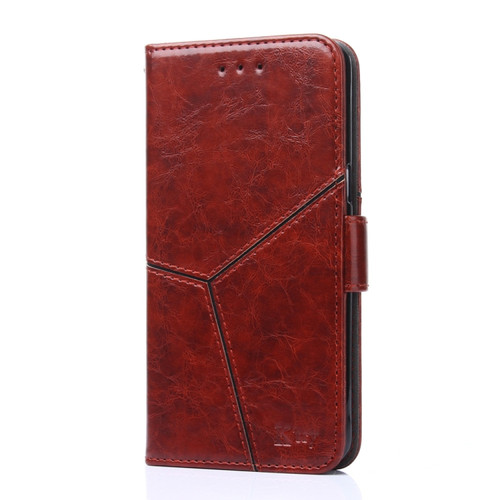 OnePlus 6T Geometric Stitching Horizontal Flip TPU + PU Leather Case with Holder & Card Slots & Wallet - Dark Brown