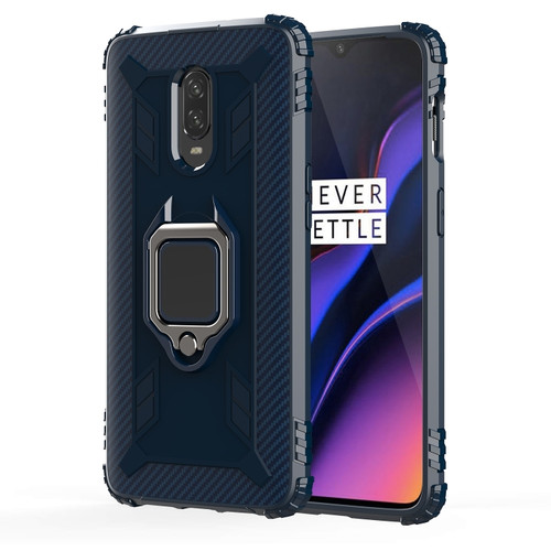 OnePlus 7 / 6T Carbon Fiber Protective Case with 360 Degree Rotating Ring Holder - Blue