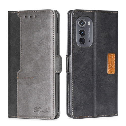 Motorola Edge 2022 Contrast Color Side Buckle Leather Phone Case - Black + Grey