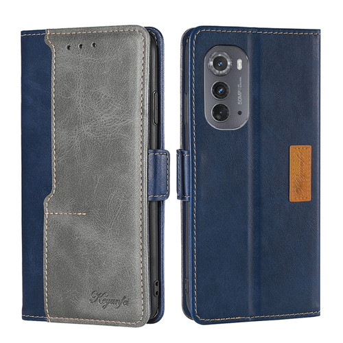 Motorola Edge 2022 Contrast Color Side Buckle Leather Phone Case - Blue + Grey