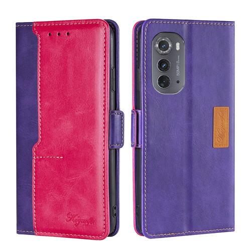 Motorola Edge 2022 Contrast Color Side Buckle Leather Phone Case - Purple + Rose Red