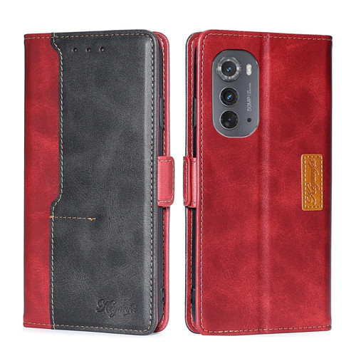 Motorola Edge 2022 Contrast Color Side Buckle Leather Phone Case - Red + Black