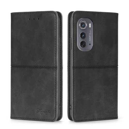 Motorola Edge 2022 Cow Texture Magnetic Horizontal Flip Leather Phone Case - Black