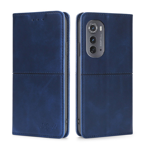 Motorola Edge 2022 Cow Texture Magnetic Horizontal Flip Leather Phone Case - Blue