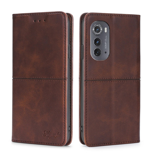 Motorola Edge 2022 Cow Texture Magnetic Horizontal Flip Leather Phone Case - Dark Brown
