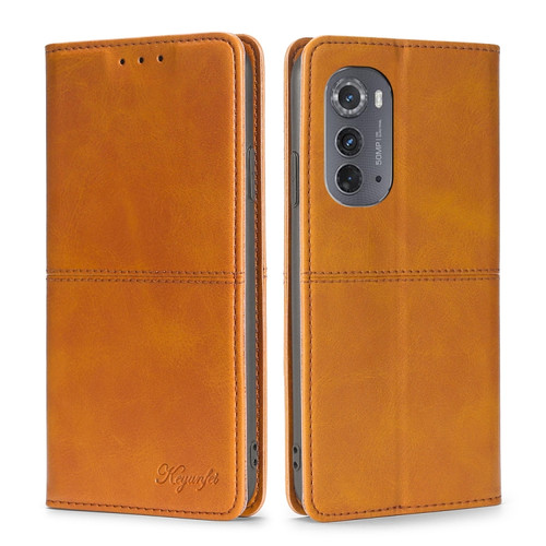 Motorola Edge 2022 Cow Texture Magnetic Horizontal Flip Leather Phone Case - Light Brown