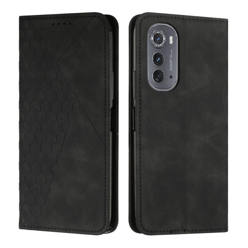Motorola Edge 2022 Diamond Pattern Splicing Skin Feel Magnetic Phone Case - Black