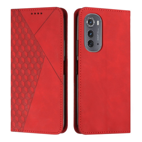 Motorola Edge 2022 Diamond Pattern Splicing Skin Feel Magnetic Phone Case - Red