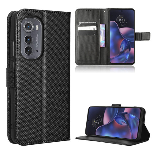 Motorola Edge 2022 Diamond Texture Leather Phone Case - Black