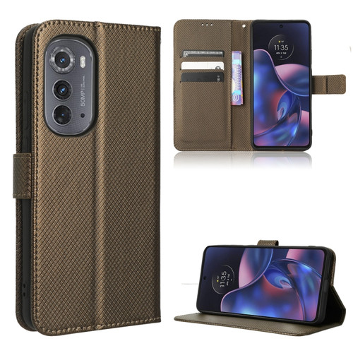 Motorola Edge 2022 Diamond Texture Leather Phone Case - Brown