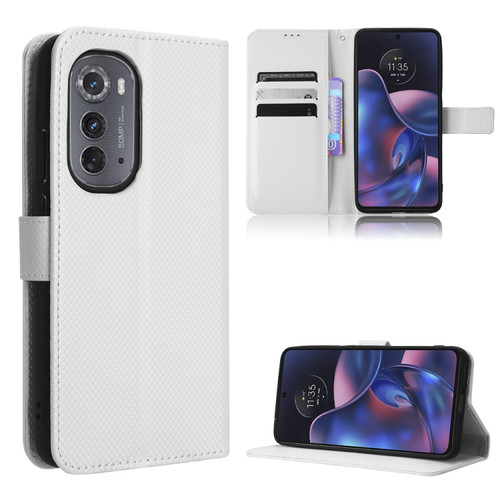 Motorola Edge 2022 Diamond Texture Leather Phone Case - White