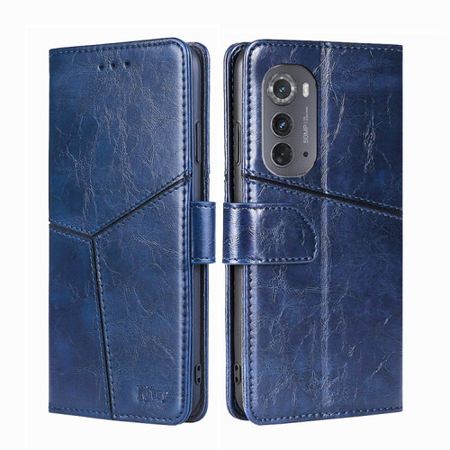 Motorola Edge 2022 Geometric Stitching Leather Phone Case - Blue