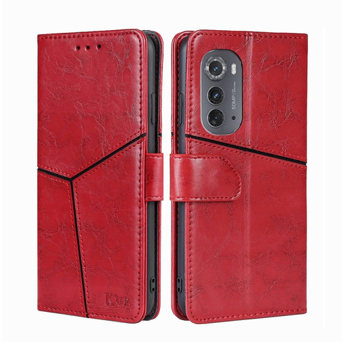 Motorola Edge 2022 Geometric Stitching Leather Phone Case - Red