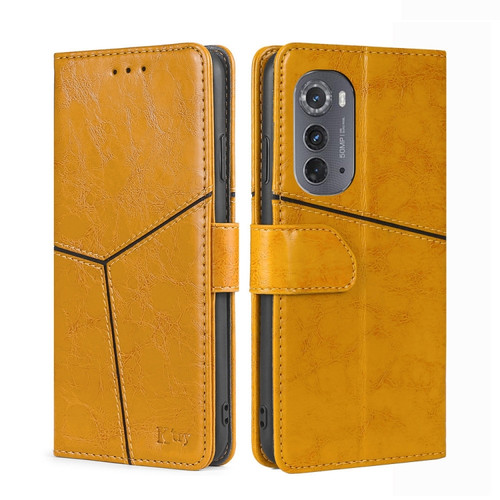 Motorola Edge 2022 Geometric Stitching Leather Phone Case - Yellow