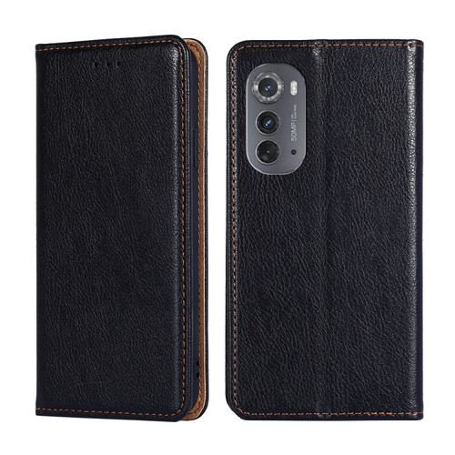 Motorola Edge 2022 Gloss Oil Solid Color Magnetic Leather Phone Case - Black