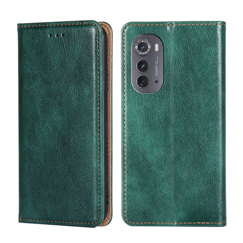 Motorola Edge 2022 Gloss Oil Solid Color Magnetic Leather Phone Case - Green