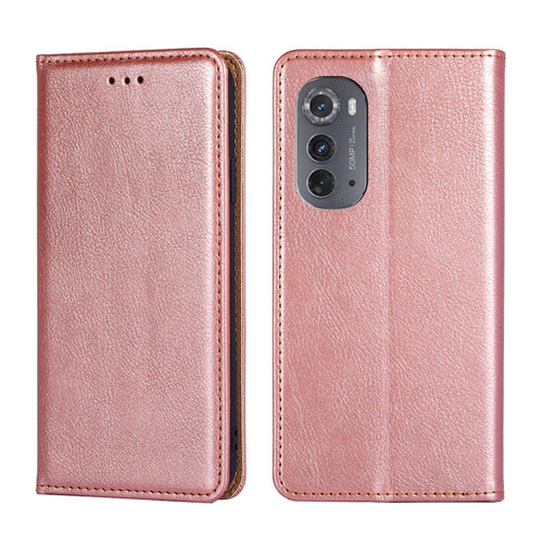 Motorola Edge 2022 Gloss Oil Solid Color Magnetic Leather Phone Case - Rose Gold