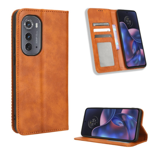 Motorola Edge 2022 Magnetic Buckle Retro Texture Leather Phone Case - Brown