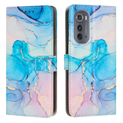 Motorola Edge 2022 Painted Marble Pattern Leather Phone Case - Pink Green