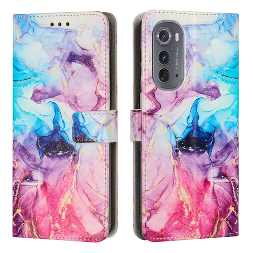 Motorola Edge 2022 Painted Marble Pattern Leather Phone Case - Pink Purple