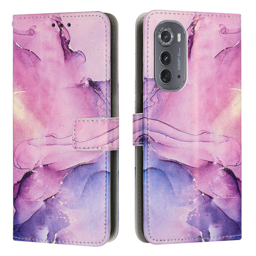 Motorola Edge 2022 Painted Marble Pattern Leather Phone Case - Purple