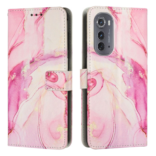 Motorola Edge 2022 Painted Marble Pattern Leather Phone Case - Rose Gold