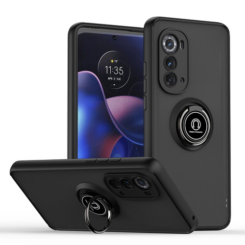 Motorola Edge 2022 Q Shadow 1 Series TPU + PC Phone Case with Ring Holder - Black+Black