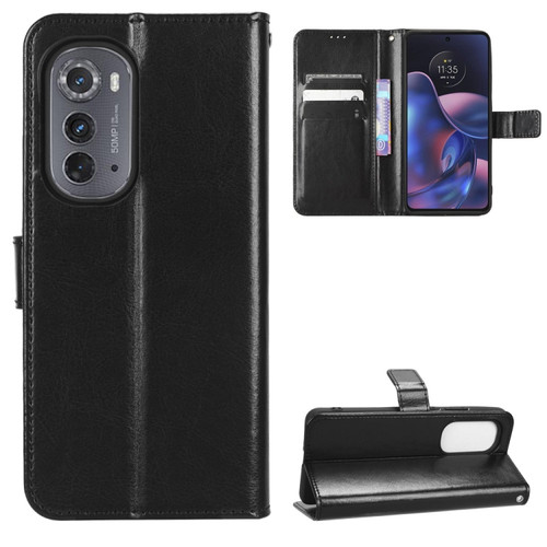 Motorola Edge 2022 Retro Crazy Horse Texture Leather Phone Case - Black