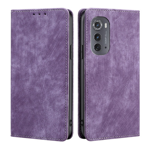 Motorola Edge 2022 RFID Anti-theft Brush Magnetic Leather Phone Case - Purple