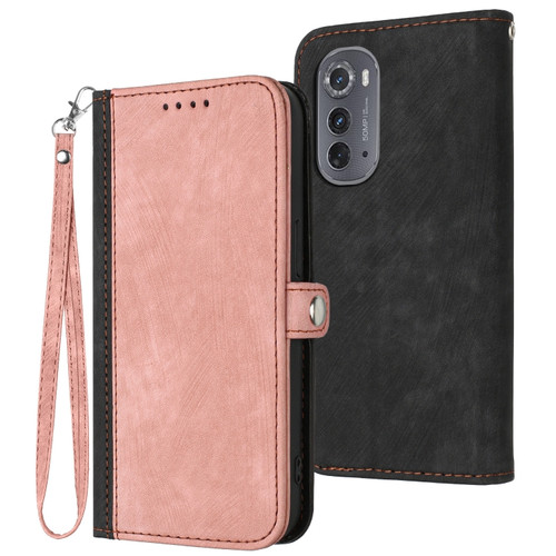 Motorola Edge 2022 Side Buckle Double Fold Hand Strap Leather Phone Case - Pink