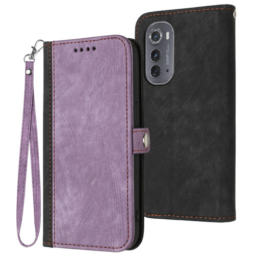 Motorola Edge 2022 Side Buckle Double Fold Hand Strap Leather Phone Case - Purple