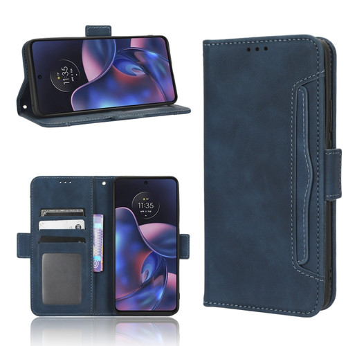 Motorola Edge 2022 Skin Feel Calf Texture Card Slots Leather Phone Case - Blue