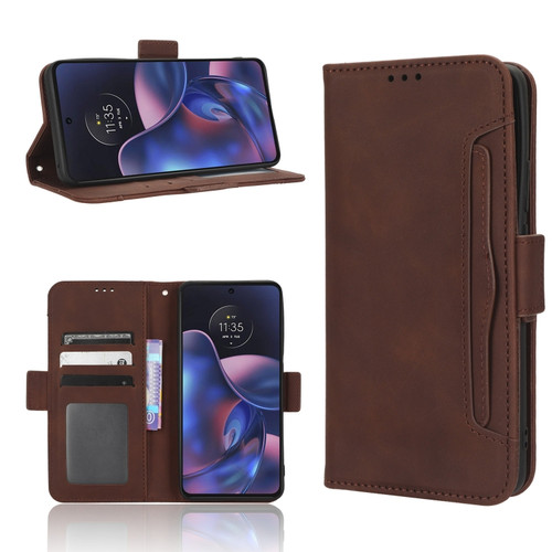 Motorola Edge 2022 Skin Feel Calf Texture Card Slots Leather Phone Case - Brown