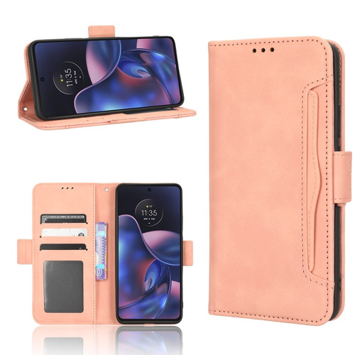 Motorola Edge 2022 Skin Feel Calf Texture Card Slots Leather Phone Case - Pink