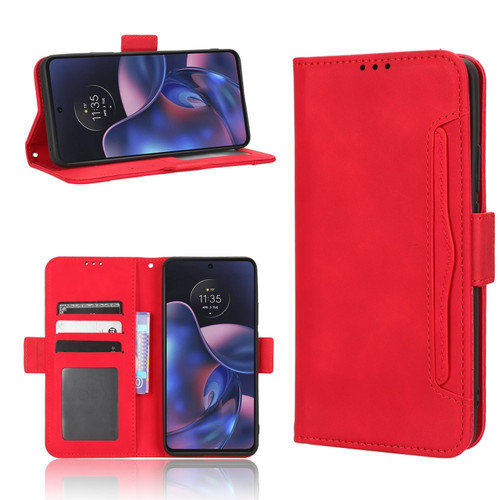 Motorola Edge 2022 Skin Feel Calf Texture Card Slots Leather Phone Case - Red