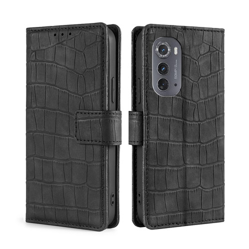 Motorola Edge 2022 Skin Feel Crocodile Magnetic Clasp Leather Phone Case - Black