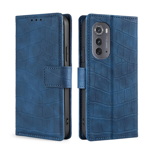 Motorola Edge 2022 Skin Feel Crocodile Magnetic Clasp Leather Phone Case - Blue