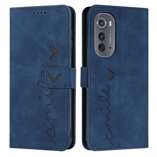 Motorola Edge 2022 Skin Feel Heart Pattern Leather Phone Case - Blue