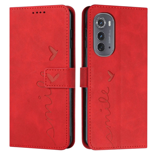 Motorola Edge 2022 Skin Feel Heart Pattern Leather Phone Case - Red