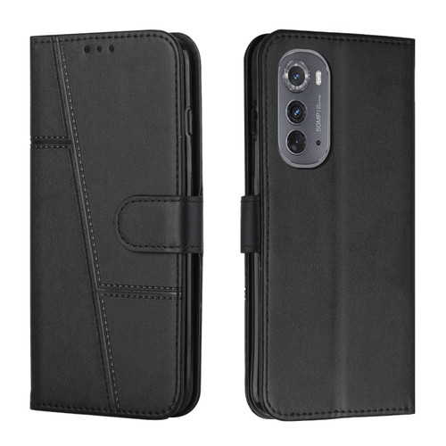 Motorola Edge 2022 Stitching Calf Texture Buckle Leather Phone Case - Black