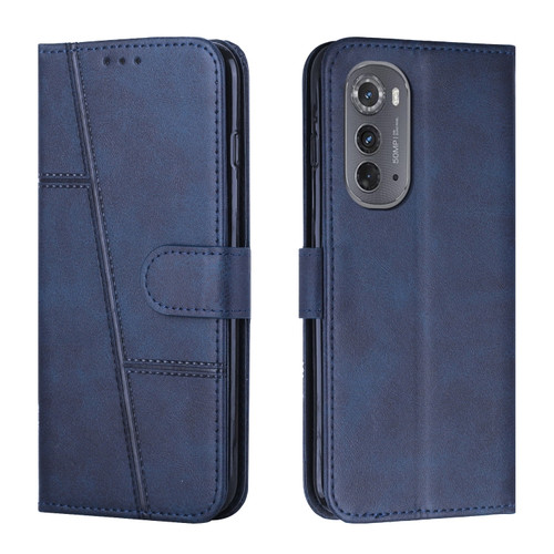 Motorola Edge 2022 Stitching Calf Texture Buckle Leather Phone Case - Blue