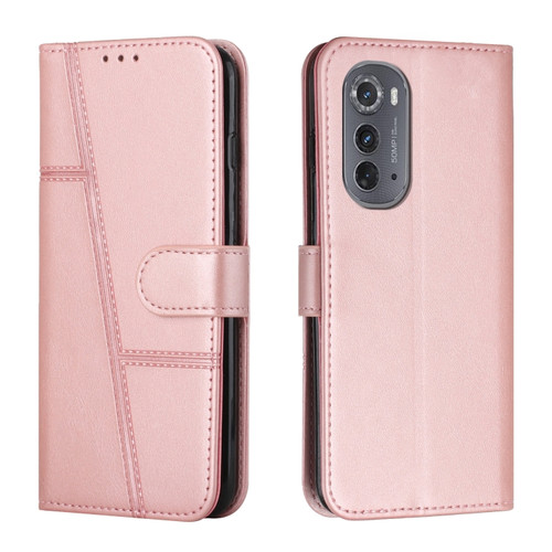 Motorola Edge 2022 Stitching Calf Texture Buckle Leather Phone Case - Pink