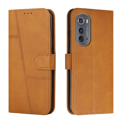 Motorola Edge 2022 Stitching Calf Texture Buckle Leather Phone Case - Yellow