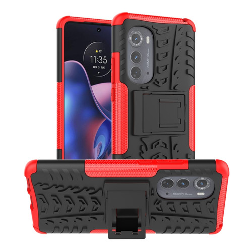 Motorola Edge 2022 Tire Texture TPU + PC Phone Case with Holder - Red