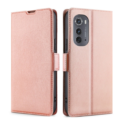 Motorola Edge 2022 Ultra-thin Voltage Side Buckle Horizontal Flip Leather Phone Case - Rose Gold