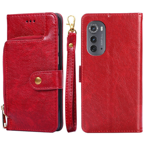 Motorola Edge 2022 Zipper Bag Flip Leather Phone Case - Red