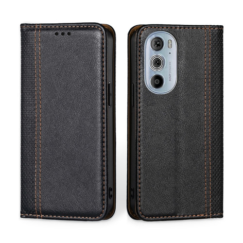 Motorola Edge 30 Pro / Edge+ 2022 Grid Texture Magnetic Flip Leather Phone Case - Black